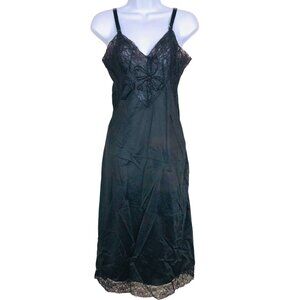 Vintage 60s Lady Duff Womens S 36 Black Full Slip Sleeveless Lace V Neck